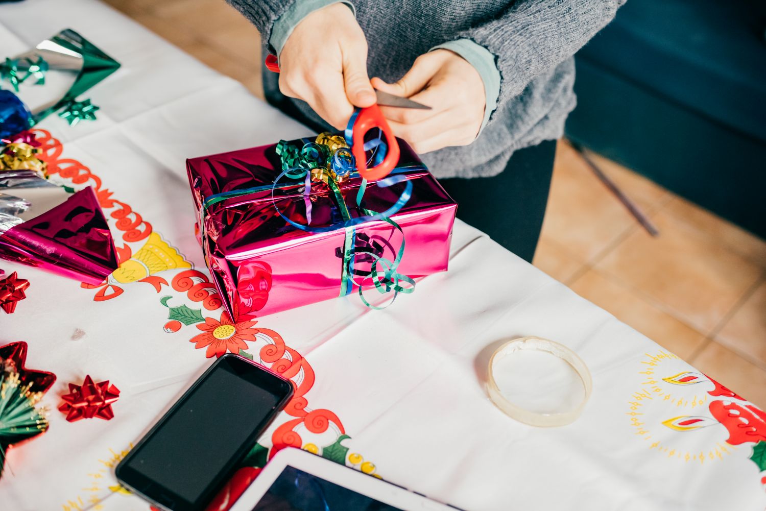 woman wrapping present